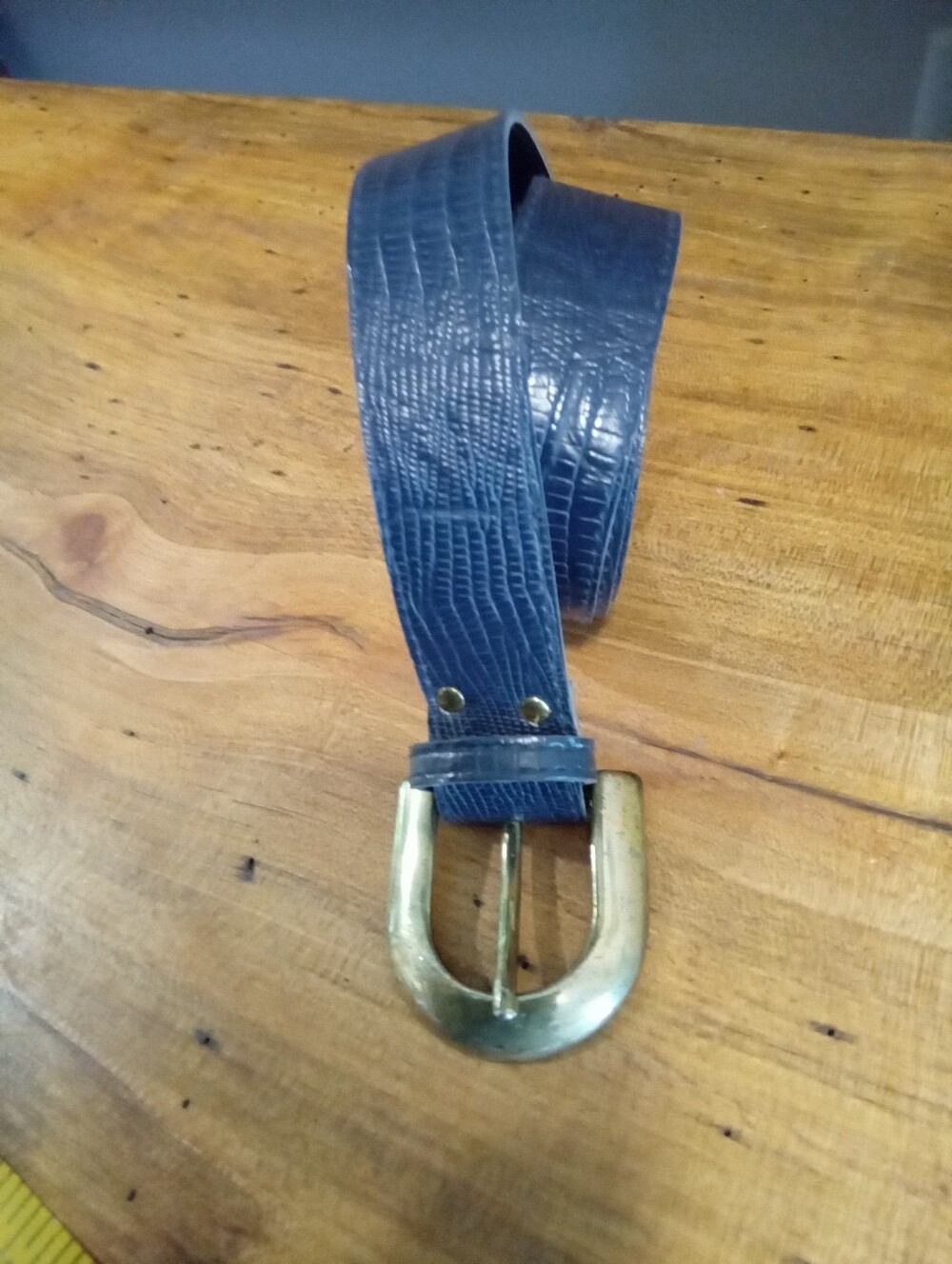Purple Croc-Embossed Faux Leather Belt with Brass Buckle -Size 14